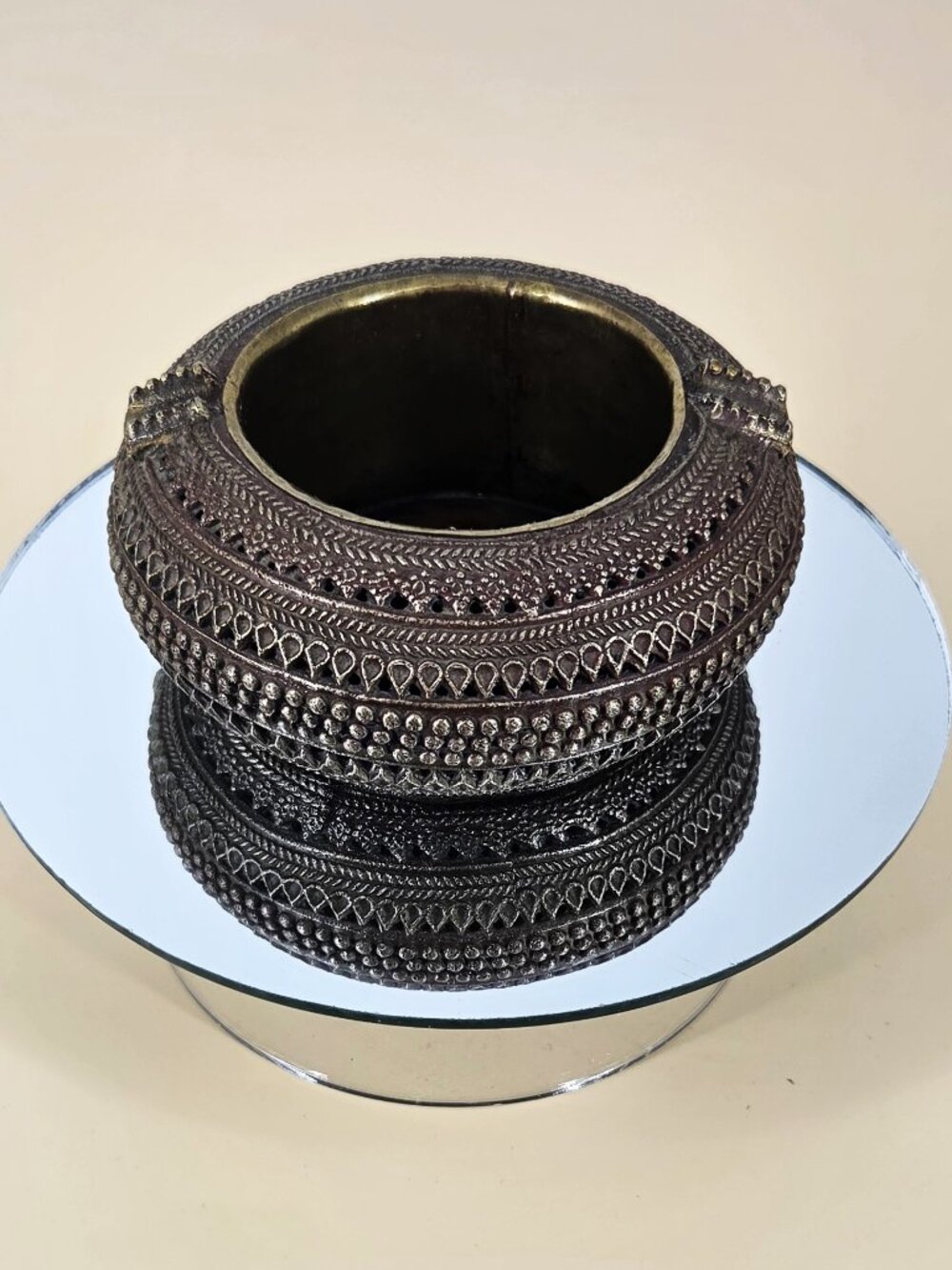 Rare Antique Tribal Vide Poache Ashtray/Dish Dhokra India Brass Ankle Bracelet